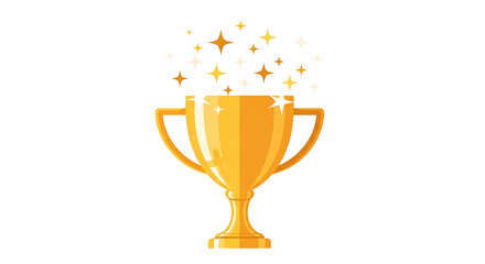 Flat Illustration of Golden Trophy with Stars and Sparkling Particles Icon