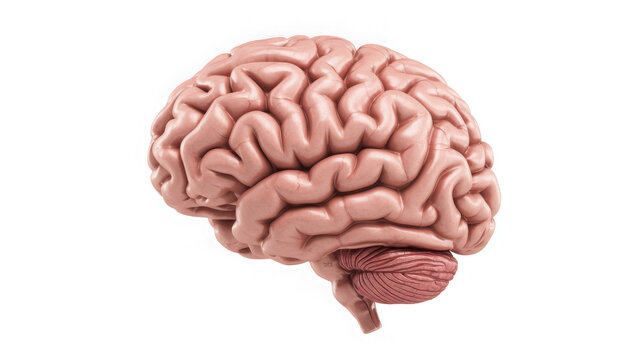 Detailed human brain anatomy realistic 3d render showing cerebrum cerebellum and brainstem for medical science transparent background