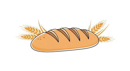 Simple Handdrawn Fresh Bread with Wheat Stalk Illustration Graphic Element