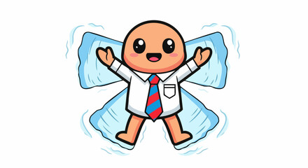 Fototapeta premium Cartoon character making a snow angel in wintertime.