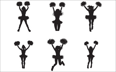 Cheerleader Silhouette with Pom Poms  Cheer Dance Spirit Vector Clipart