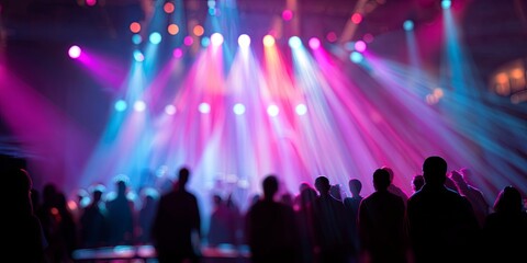 Audience Enjoying a Colorful Light Show in an Entertainment Venue with Vibrant Visual Effects