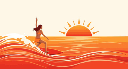 Surfer Embraces Freedom Riding Waves Amid a Sunset Paradise with Vibrant, Tropical Colors