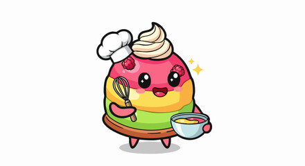 Naklejka premium Cartoon Dessert Chef Ready to Bake Sweet Treats.