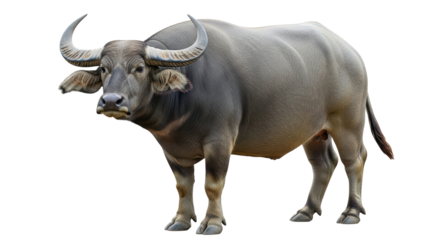 Isolated Asian Water Buffalo with Large Horns