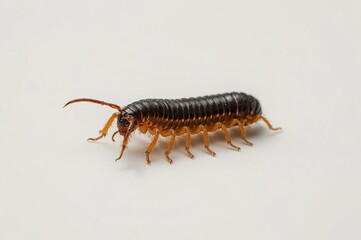 Fototapeta premium Millipede crawling, white background, studio shot, insect