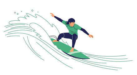 Surfer Riding A Wave With A Surfboard, Extreme Water Sport Activity Vector