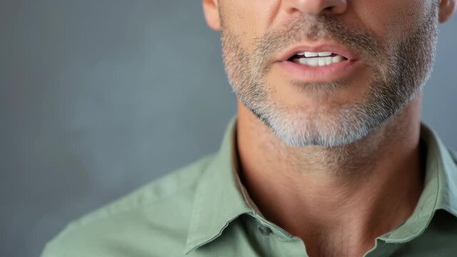 Man with short beard and mustache against a gray backdrop.