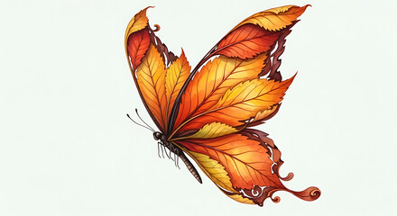 Watercolor Style Autumn Leaf Pattern Butterfly with Detailed Wing Design