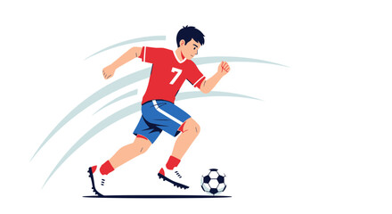 Fototapeta premium Soccer Player Kicking Ball and Running Fast with Speed Lines in Illustration