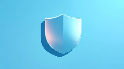 Minimal 3D blue shield icon on bright gradient background, representing security, trust, protection and modern digital safety concept