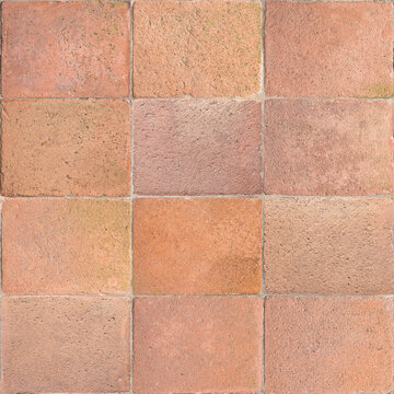 Old handmade terracotta tile flooring - Brick pavement seamless texture - High resolution image useful for rendering applications