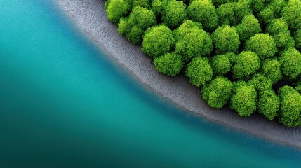 Lush green trees line a turquoise riverbank