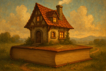 Fototapeta premium Fantasy Book House: Enchanted Libraries, Magical Reading Nooks, and Imaginative Home Library Design for Book Lovers