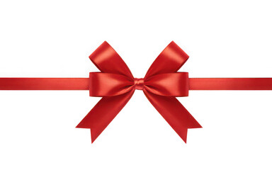 Shiny red satin ribbon bow tied on a horizontal band against a dark backdrop transparent background