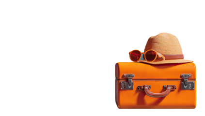 Orange suitcase with summer accessories