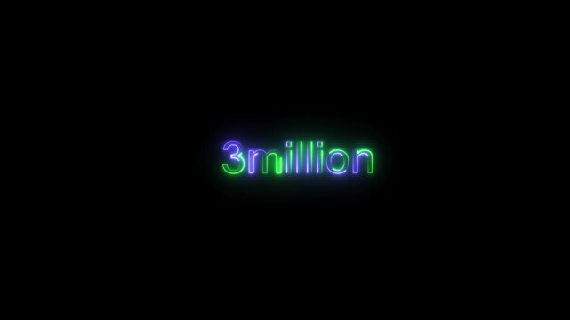 Abstract Glowing Neon Light  3Millions Letter Icon Animation. 3Million achievement for social media videos. .3M million neon glowing text animation. 