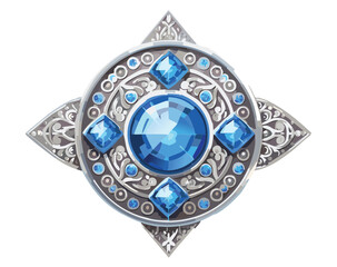 Ornate shield with a blue crystal, a protective equipment asset for a fantasy fighting Game