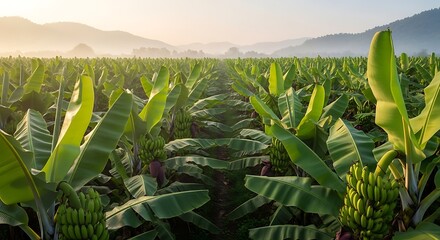 Banana Plantation in Lush Green Field.