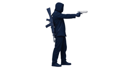 Isolated Man in Black Pointing Gun