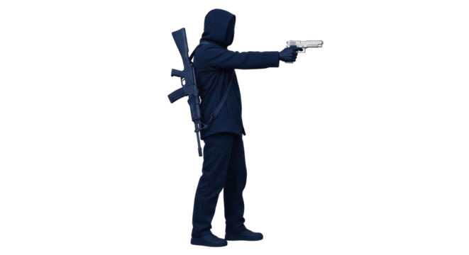 Isolated Man in Black Pointing Gun - Powered by Adobe