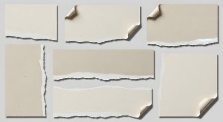 Fototapeta premium Torn paper pieces with rough edges on a neutral background