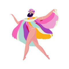 Joyful person with colorful flowing cape dances with elegance and flair, celebrating freedom and self-expression