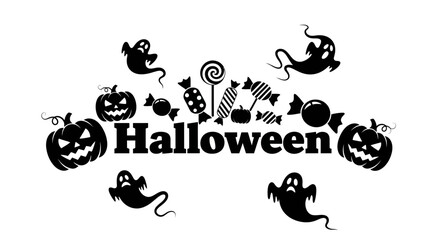 Vector art of halloween word with pumpkins, candy and ghost icons
