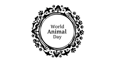 Vector art of world animal day circular frame with animal paw prints and figures