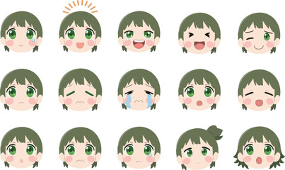 Expressive anime girl faces showcasing diverse emotions, perfect for storytelling and character development projects