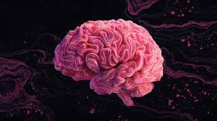 Pink cerebral enigma floating in void, reminiscent o cerebral holidays like Brin Awareness Week or WorldNeurology Day