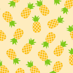 Seamless pineapple pattern in modern vector style. Tropical Fruit Vector Background.  design for decoration, cover, banner and web