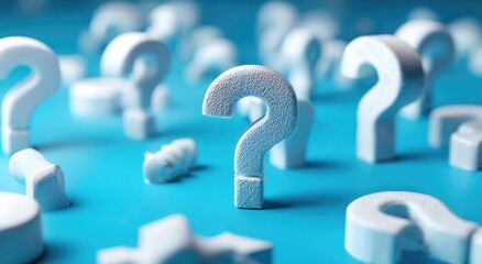 Numerous white question marks on blue background