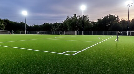 Obraz premium Floodlit all weather 3G artificial grass football