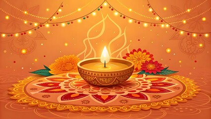 Diwali diya with rangoli and festive lights celebrating the festival of lights