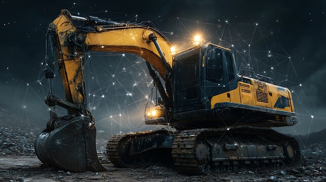 High quality image of digital Excavator Mining Data Network.