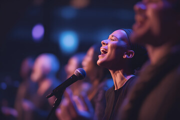 Fototapeta na wymiar In a church Christian gospel singers offering praise