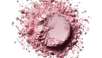 Pink powder makeup, scattered.  A light pink powder, in a circular shape, is centered amidst a larger scattering of the same powder
