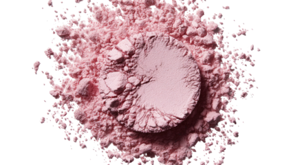 Pink powder makeup, scattered.  A light pink powder, in a circular shape, is centered amidst a larger scattering of the same powder