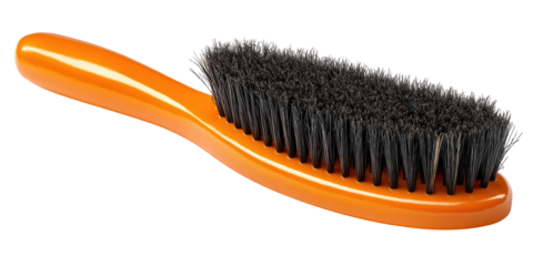 Oval-shaped, orange-handled brush with dark bristles