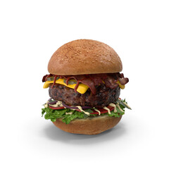 Juicy Bacon Cheeseburger on Sesame Bun 3d Png