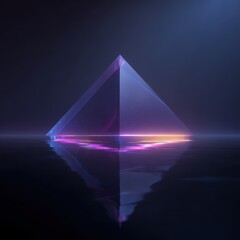 Luminous Bipyramid Reflecting a Vibrant Neon Horizon in Darkness.