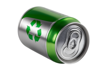  silver and green aluminum can isolated on white background