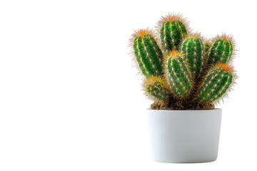 vibrant cactus flourishing in simple white pot isolated on white background