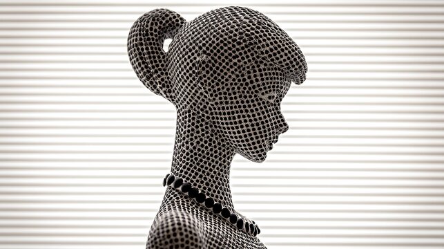 A retro-style silhouette mannequin made out of a grid of dots, presenting a vintage vibe.