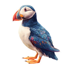 Fototapeta premium A puffin bird with colorful beak, side profile, isolated cutout PNG