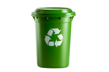 green recycling bin, symbolizing environmental responsibility  isolated on white background