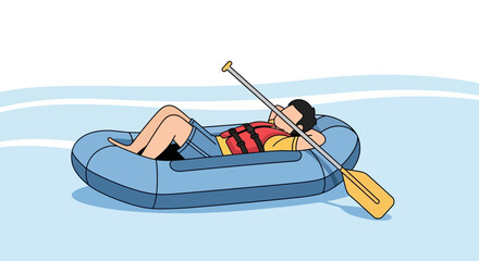 Fototapeta premium Relaxation And Leisure Inflatable Raft Scene Depicting Rafting Experience Outdoors On Water