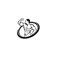 Bodybuilder muscle flex arm vector illustration. Strong macho biceps gym flexing hand line art vector
