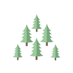 Group of Green Coniferous Trees Arranged in a Triangle Shape on White Background